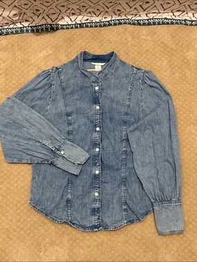 H&M LS Ruffle Denim Blouse, Sz M